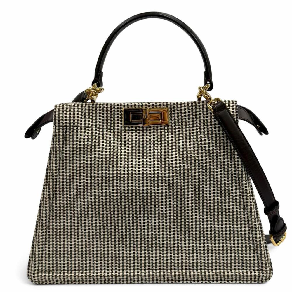 FENDI Peekaboo ISEEU Medium Canvas Houndstooth Pattern with Zucca Leather Lin...